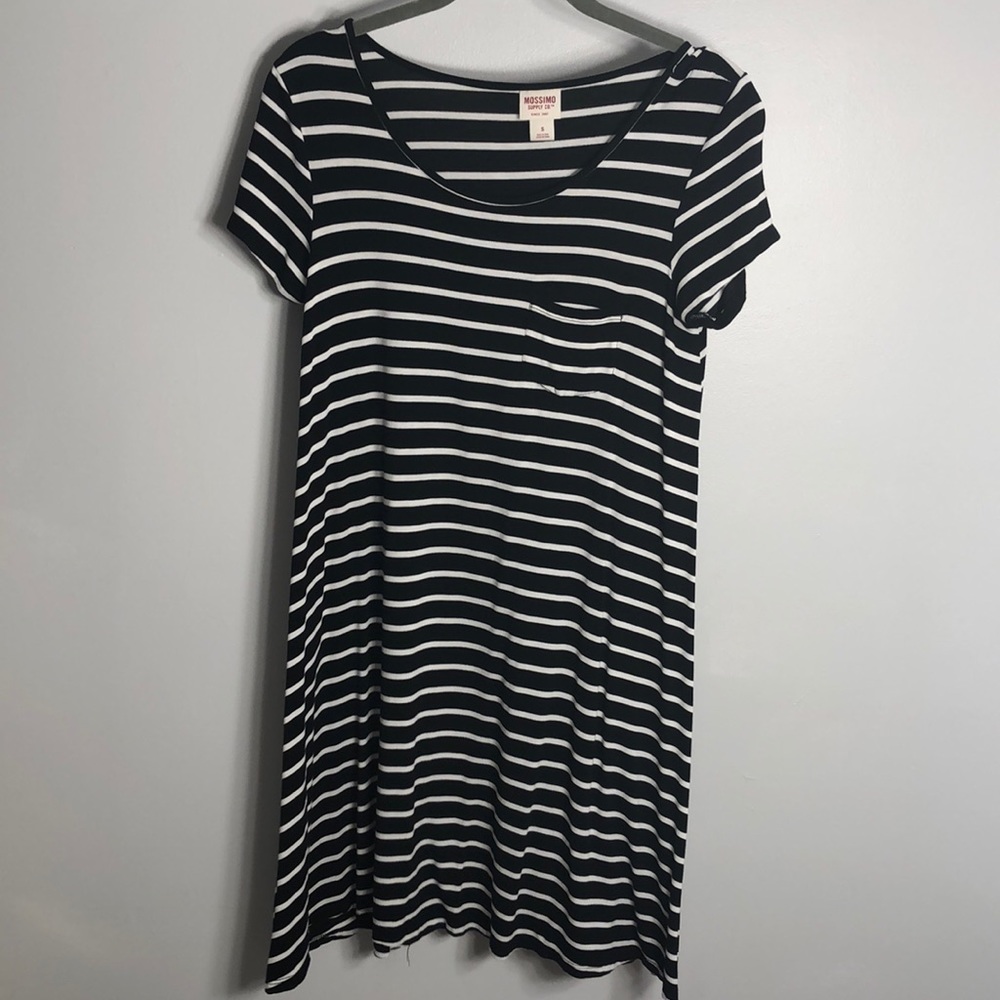 Flowy Black and White Striped T-Shirt Dress